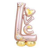 Balon din Folie Metalizata, Vivimall, Figurine, Model LOVE, Tematica Iubire, 110x64 cm, Ambalaj Individual, Pai Inclus, Umflare cu Aer sau Heliu, Roz Deschis - vivimall.ro