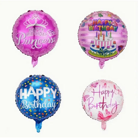 Balon din Folie Metalizata, Vivimall, Figurine, Model Princess, Happy Birthday, Tematica Aniversare, 45 cm, Ambalaj Individual, Pai Inclus, Umflare cu Aer sau Heliu, Multicolor - vivimall.ro
