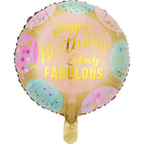 Balon din Folie Metalizata, Vivimall, Mini Figurina Rotunda, Model Happy Birthday Stay Fabulous, Tematica Aniversare, 45 cm, Ambalaj Individual, Pai Inclus, Umflare cu Aer sau Heliu, Multicolor - vivimall.ro