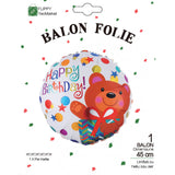Balon din Folie Metalizata, Vivimall, Mini Figurina Rotunda, Model Happy Birthday Ursulet, Tema Aniversare, 45 cm, Ambalaj Individual, Pai inclus, Umflare cu Aer sau Heliu, Maro - vivimall.ro