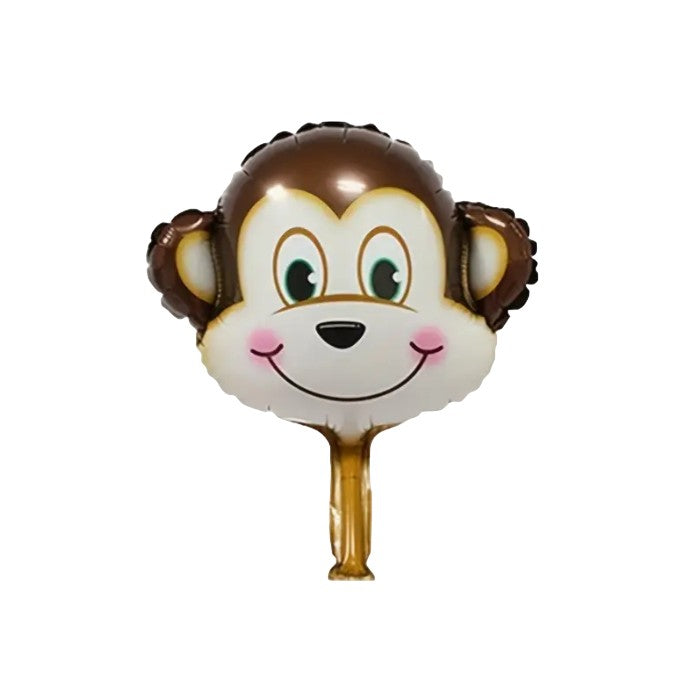 Balon Din Folie Metalizata, Mini Figurine Animalute, Model Maimutica, Tematica Aniversare, Ambalaj Individual, Pai Inclus, Umflare Cu Aer Sau Heliu,