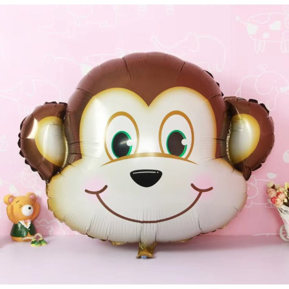 Balon Din Folie Metalizata, Mini Figurine Animalute, Model Maimutica, Tematica Aniversare, Ambalaj Individual, Pai Inclus, Umflare Cu Aer Sau Heliu,