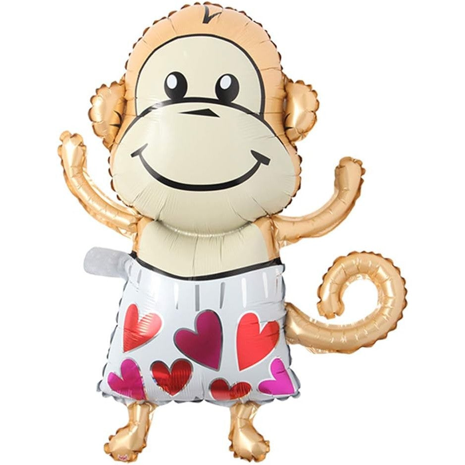 Balon Din Folie Metalizata, Mini Figurine Animalute, Model Maimutica, Tematica Aniversare, Ambalaj Individual, Pai Inclus, Umflare Cu Aer Sau Heliu,