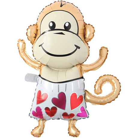 Balon Din Folie Metalizata, Mini Figurine Animalute, Model Maimutica, Tematica Aniversare, Ambalaj Individual, Pai Inclus, Umflare Cu Aer Sau Heliu,