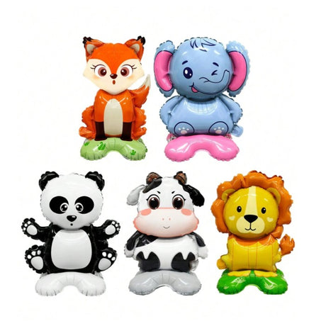 Balon din Folie Metalizata, Vivimall, Mini Figurine Animalute, Model Vulpe, Tematica Aniversare, 35x61 cm, Ambalaj Individual, Pai Inclus, Umflare cu Aer sau Heliu, Multicolor - vivimall.ro