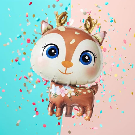 Balon din Folie Metalizata, Vivimall, Mini Figurine, Model Cerb, Tematica Aniversare, 49x74.5 cm, Ambalaj Individual, Pai Inclus, Umflare cu Aer sau Heliu, Maro - vivimall.ro