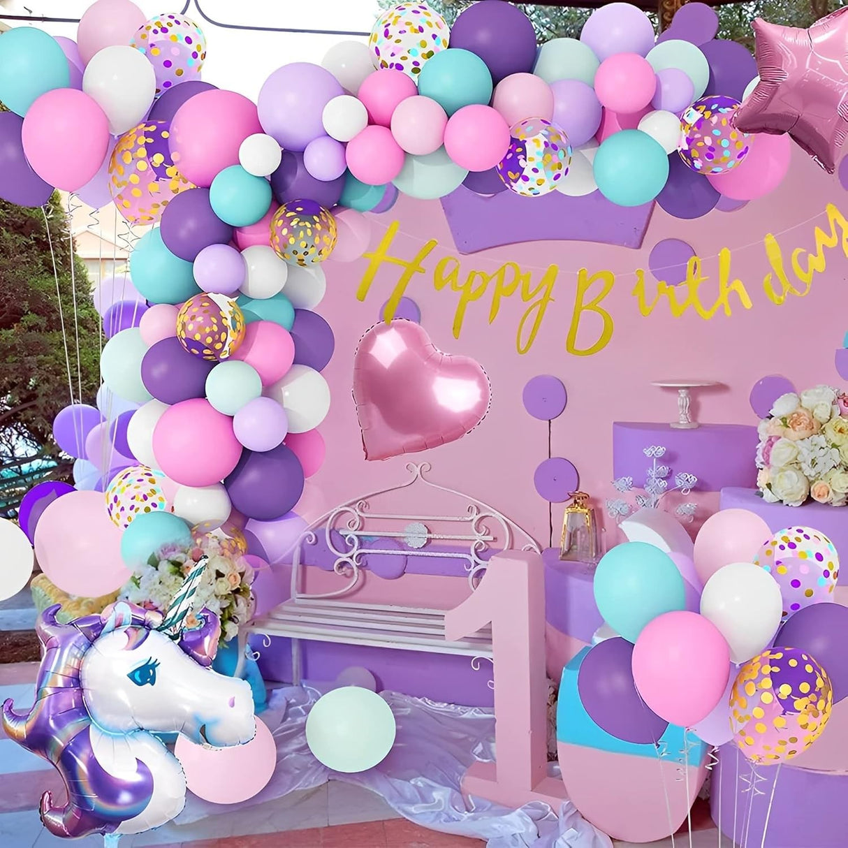 Balon Din Folie Metalizata, Mini Figurine, Model Unicorn, Tematica Aniversare, Ambalaj Individual, Pai Inclus, Umflare Cu Aer Sau Heliu,