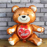 Balon din Folie Metalizata, Vivimall, Figurina Urs, Model Love, Tema Ziua Indragostitilor, 60x63cm, Ambalaj Individual, Pai Inclus, Umflare cu Aer sau Heliu, Maro - vivimall.ro
