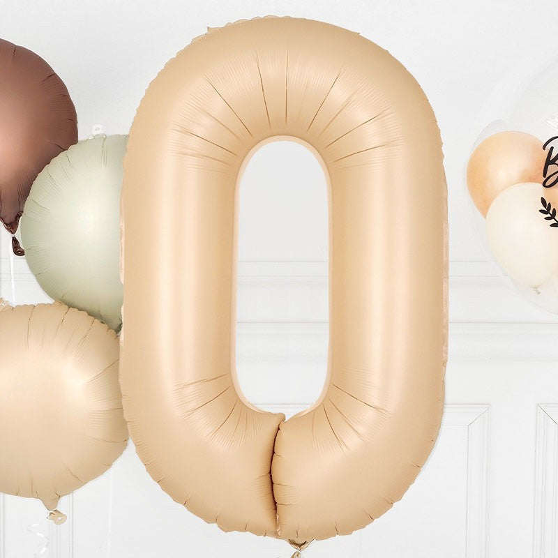 Balon din Folie Metalizata, Vivimall, Model Cifra 0, 100 cm, Ambalaj Individual, Pai Inclus, Crem - vivimall.ro