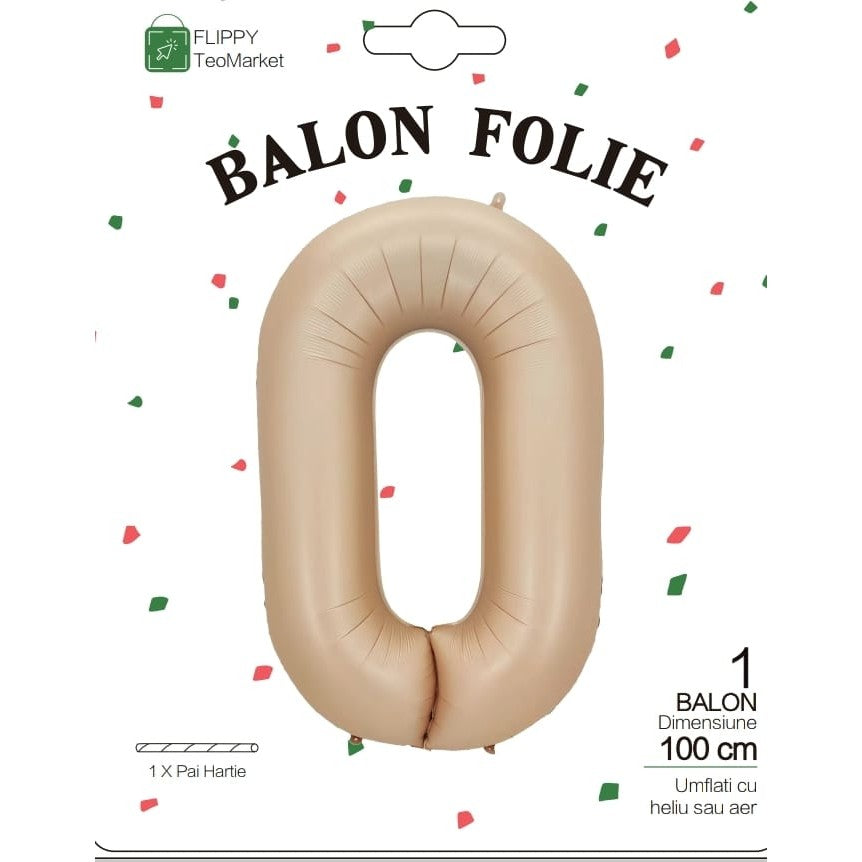 Balon Din Folie Metalizata, 100 Cm, Ambalaj Individual, Pai Inclus, Crem - vivimall.ro