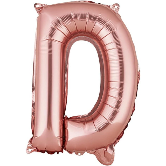 Balon Folie Metalizata Litera D, Vivimall, 40 cm, Umflati cu Heliu sau Aer, Ambalaj Individual, Pai inclus, Rose Gold - vivimall.ro