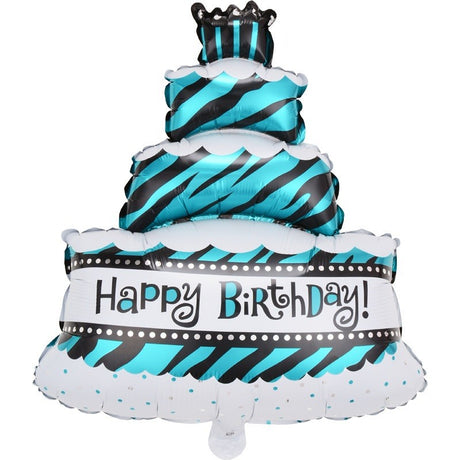 Balon Din Folie Metalizata, Model Tort Cu 4 Straturi, Balon Aniversar, Model Happy Birthday, Ambalaj Individual, Pai Inclus, Umflare Cu Aer Sau Heliu,