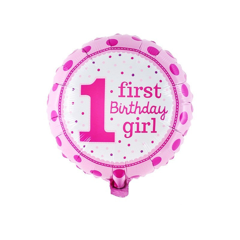 Balon din Folie Metalizata, Vivimall, Prima Aniversare, Model First Birthday Girl, 45 cm, Ambalaj Individual, Pai Inclus, Umflare cu Aer sau Heliu, Roz - vivimall.ro