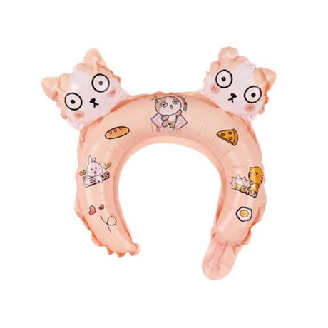 Balon din Folie Metalizata, Vivimall, Tip Coronita cu Urechi, Model Hello Kitty, Ambalaj Individual, Pai Inclus, Umflare cu Aer sau Heliu, 30 x 29 cm, Rose - vivimall.ro