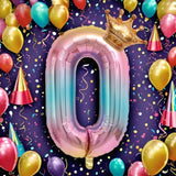 Balon Din Folie Metalizata, Figurina Cifra Gradient, Tema Aniversare 80 Cm, Ambalaj Individual, Pai Inclus, Umflare Cu Aer Sau Heliu, Coronita, Cifra 0 - vivimall.ro