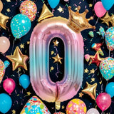 Balon Din Folie Metalizata, Figurina Cifra Gradient, Tema Aniversare 80 Cm, Ambalaj Individual, Pai Inclus, Umflare Cu Aer Sau Heliu, Coronita, Cifra 0 - vivimall.ro