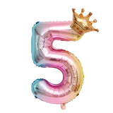 Balon Din Folie Metalizata, Figurina Cifra Gradient, Tema Aniversare 80 Cm, Ambalaj Individual, Pai Inclus, Umflare Cu Aer Sau Heliu, Coronita, Cifra 5 - vivimall.ro