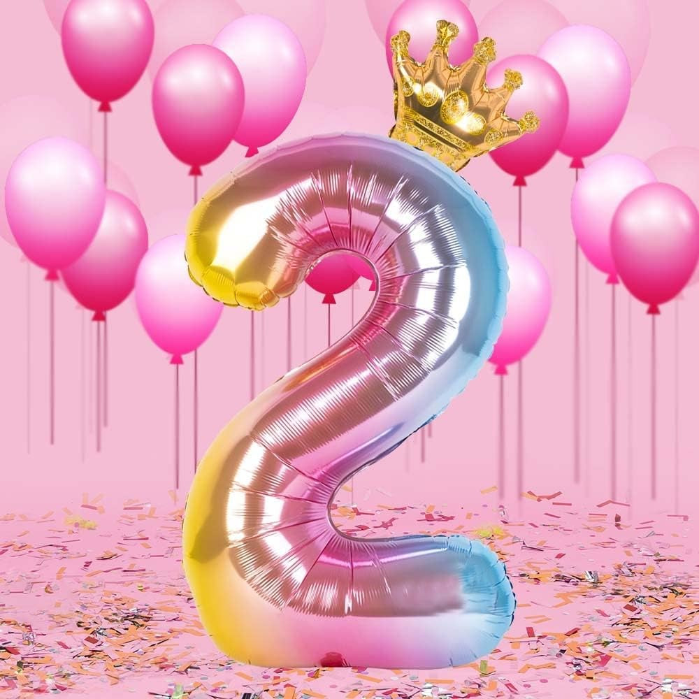 Balon Din Folie Metalizata, Figurina Cifra Gradient, Tema Aniversare 80 Cm, Ambalaj Individual, Pai Inclus, Umflare Cu Aer Sau Heliu, Coronita, Cifra 2 - vivimall.ro