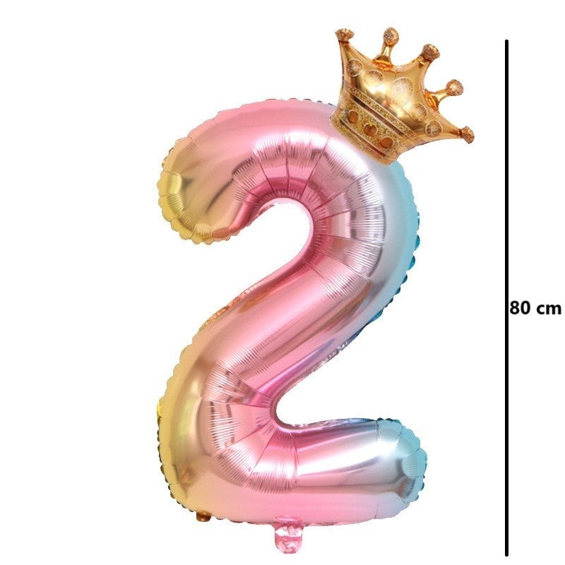Balon Din Folie Metalizata, Figurina Cifra Gradient, Tema Aniversare 80 Cm, Ambalaj Individual, Pai Inclus, Umflare Cu Aer Sau Heliu, Coronita, Cifra 2 - vivimall.ro