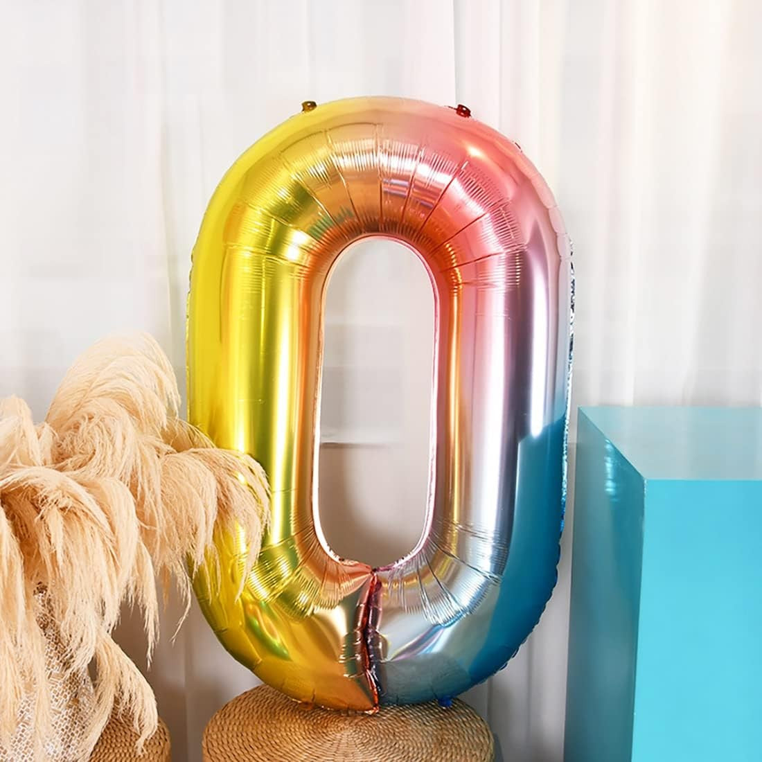 Balon din Folie Metalizata Gradient Vivimall, Figurina Cifra, Tema Aniversare 100 cm, Ambalaj Individual, Pai inclus, Umflare cu Aer sau Heliu, Multicolor, Cifra 0 - vivimall.ro