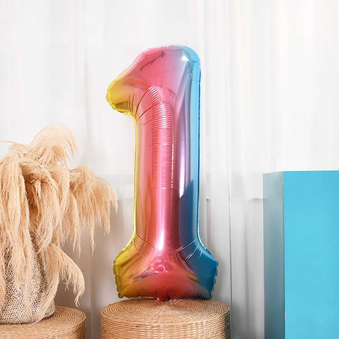 Balon din Folie Metalizata Gradient Vivimall, Figurina Cifra, Tema Aniversare 100 cm, Ambalaj Individual, Pai inclus, Umflare cu Aer sau Heliu, Multicolor, Cifra 1 - vivimall.ro