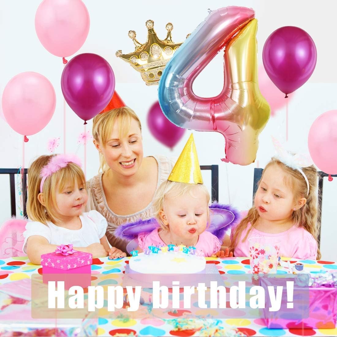 Balon din Folie Metalizata Gradient Vivimall, Figurina Cifra, Tema Aniversare 100 cm, Ambalaj Individual, Pai inclus, Umflare cu Aer sau Heliu, Multicolor, Cifra 4 - vivimall.ro