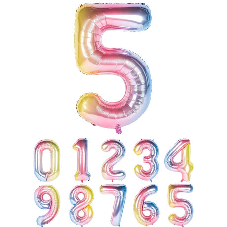 Balon din Folie Metalizata Gradient Vivimall, Figurina Cifra, Tema Aniversare 100 cm, Ambalaj Individual, Pai inclus, Umflare cu Aer sau Heliu, Multicolor, Cifra 5 - vivimall.ro