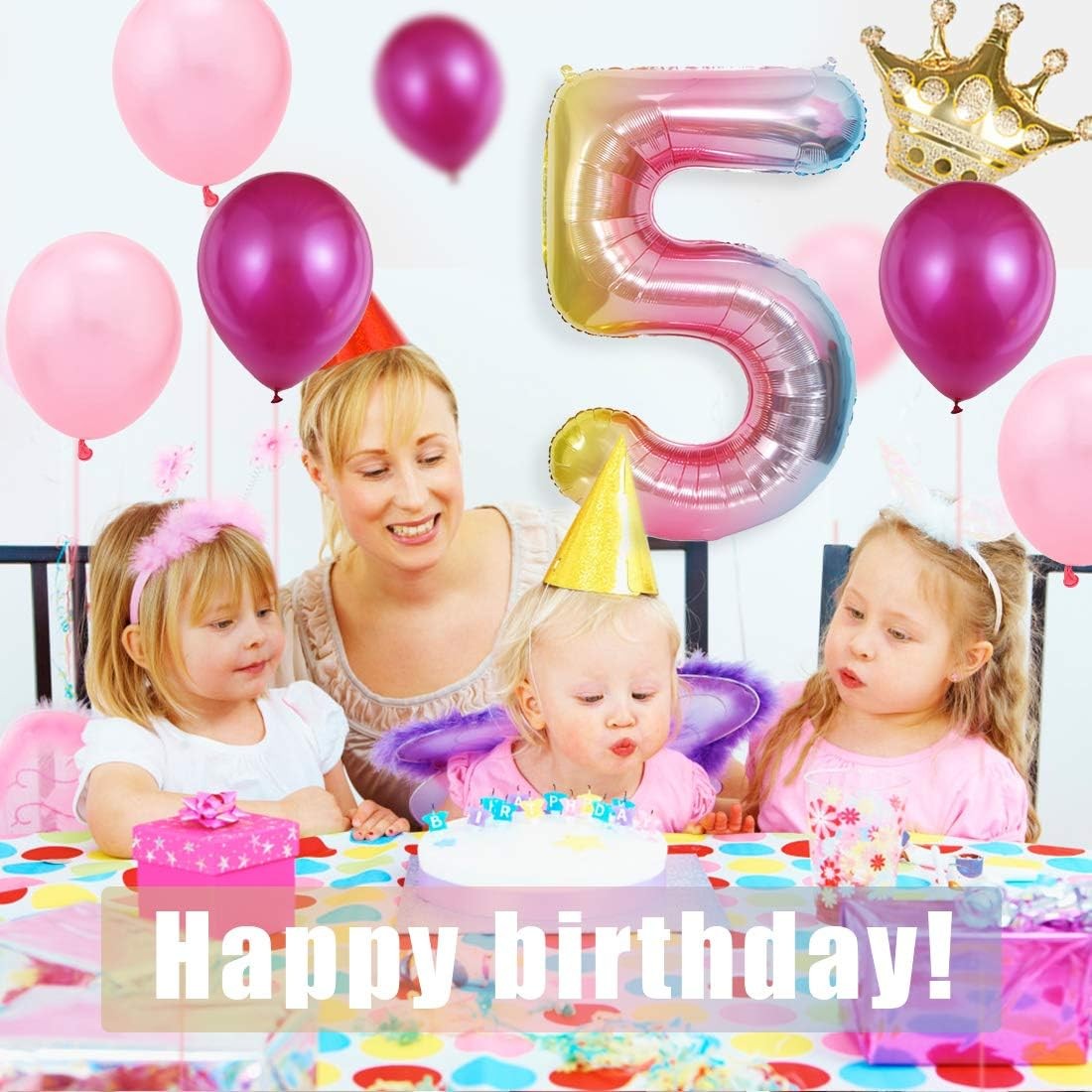 Balon din Folie Metalizata Gradient Vivimall, Figurina Cifra, Tema Aniversare 100 cm, Ambalaj Individual, Pai inclus, Umflare cu Aer sau Heliu, Multicolor, Cifra 5 - vivimall.ro