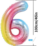 Balon Din Folie Metalizata Gradient Figurina Cifra, Tema Aniversare 100 Cm, Ambalaj Individual, Pai Inclus, Umflare Cu Aer Sau Heliu, Cifra 6 - vivimall.ro