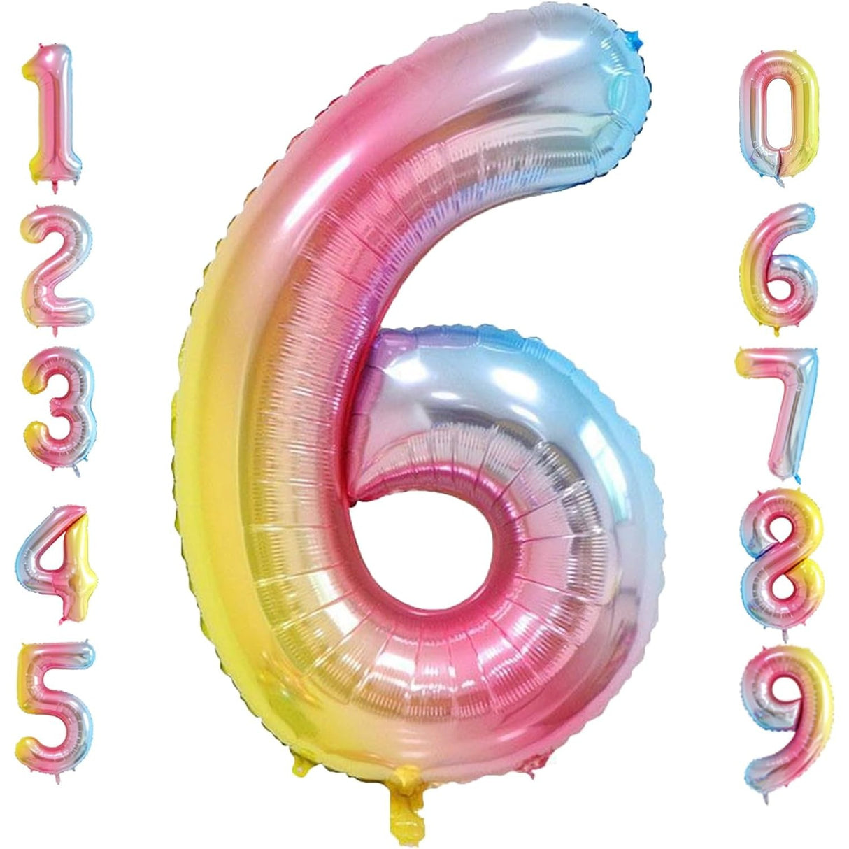 Balon Din Folie Metalizata Gradient Figurina Cifra, Tema Aniversare 100 Cm, Ambalaj Individual, Pai Inclus, Umflare Cu Aer Sau Heliu, Cifra 6 - vivimall.ro
