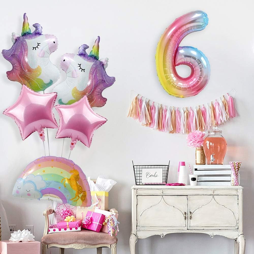 Balon din Folie Metalizata Gradient Vivimall, Figurina Cifra, Tema Aniversare 100 cm, Ambalaj Individual, Pai inclus, Umflare cu Aer sau Heliu, Multicolor, Cifra 6 - vivimall.ro