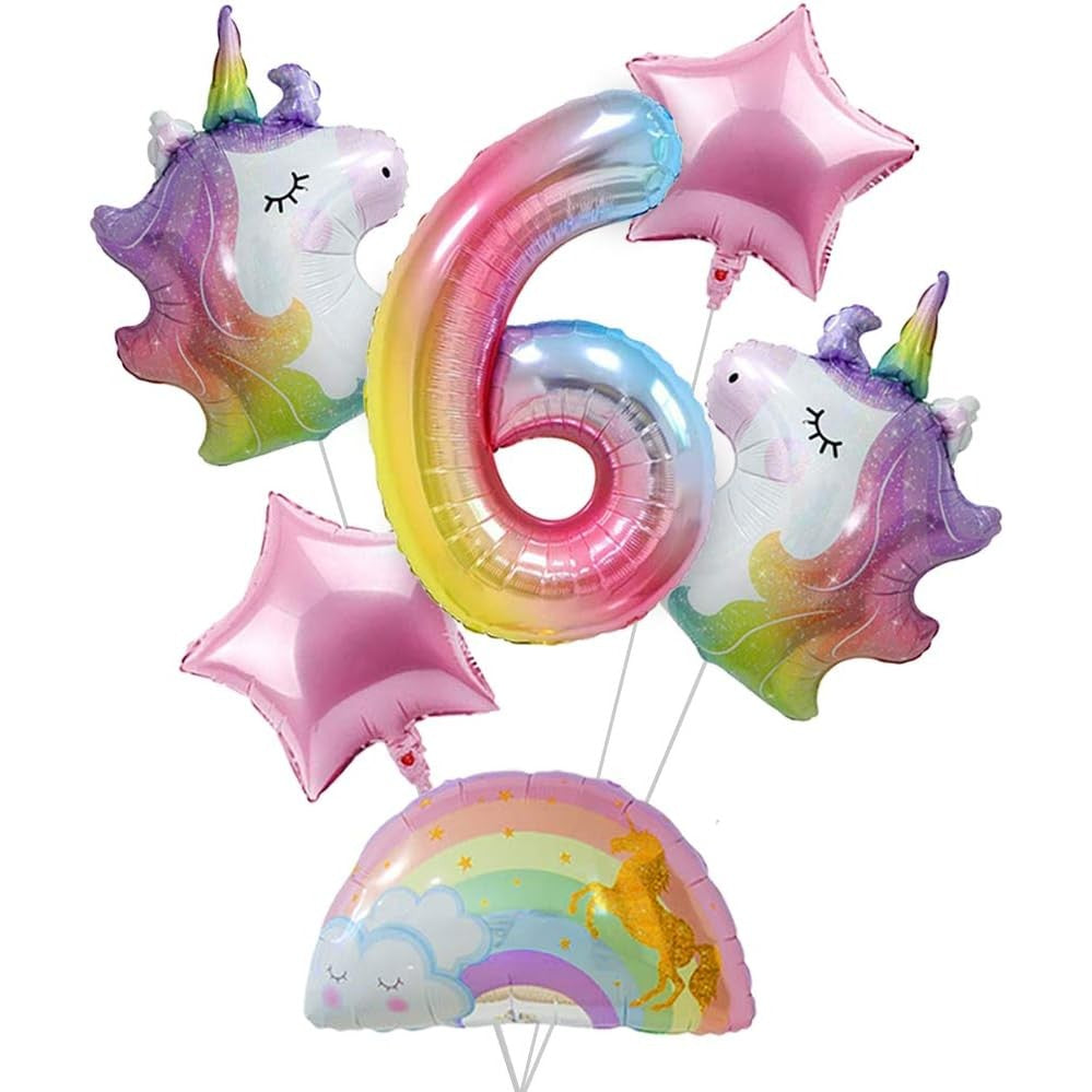 Balon Din Folie Metalizata Gradient Figurina Cifra, Tema Aniversare 100 Cm, Ambalaj Individual, Pai Inclus, Umflare Cu Aer Sau Heliu, Cifra 6 - vivimall.ro