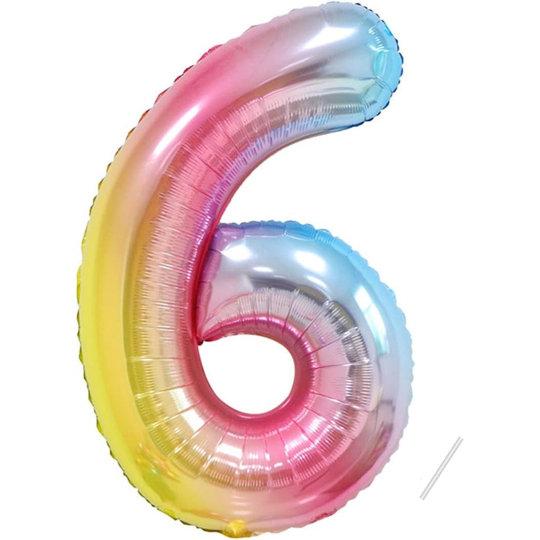 Balon Din Folie Metalizata Gradient Figurina Cifra, Tema Aniversare 100 Cm, Ambalaj Individual, Pai Inclus, Umflare Cu Aer Sau Heliu, Cifra 6 - vivimall.ro