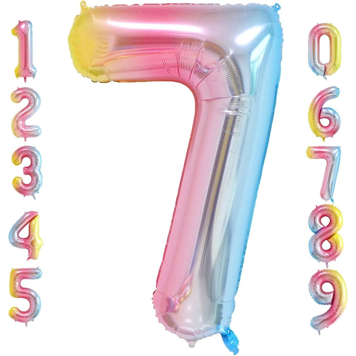 Balon Din Folie Metalizata Gradient Figurina Cifra, Tema Aniversare 100 Cm, Ambalaj Individual, Pai Inclus, Umflare Cu Aer Sau Heliu, Cifra 7 - vivimall.ro