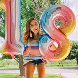 Balon din Folie Metalizata Gradient Vivimall, Figurina Cifra, Tema Aniversare 100 cm, Ambalaj Individual, Pai inclus, Umflare cu Aer sau Heliu, Multicolor, Cifra 8 - vivimall.ro