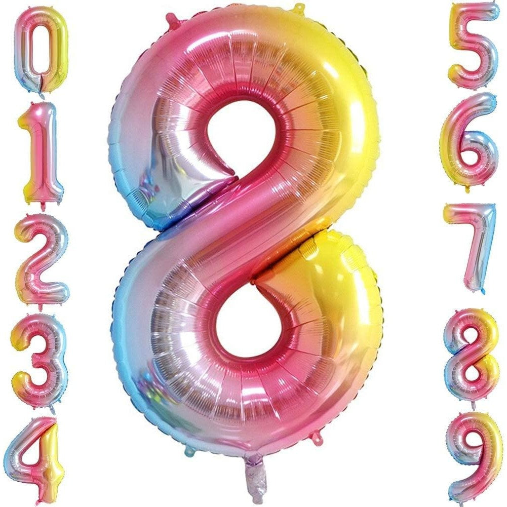 Balon Din Folie Metalizata Gradient Figurina Cifra, Tema Aniversare 100 Cm, Ambalaj Individual, Pai Inclus, Umflare Cu Aer Sau Heliu, Cifra 8 - vivimall.ro