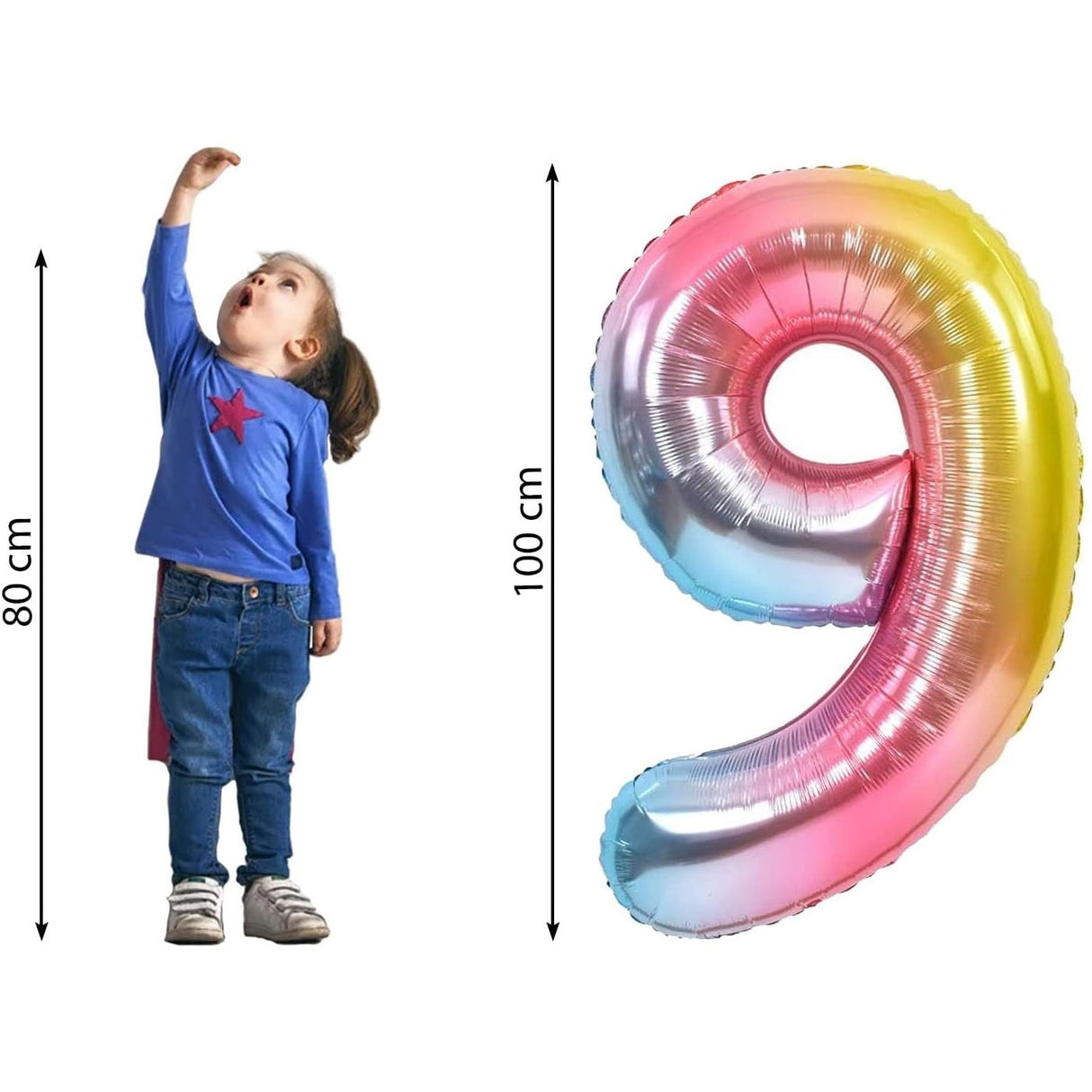 Balon Din Folie Metalizata Gradient Figurina Cifra, Tema Aniversare 100 Cm, Ambalaj Individual, Pai Inclus, Umflare Cu Aer Sau Heliu, Cifra 9 - vivimall.ro