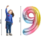 Balon Din Folie Metalizata Gradient Figurina Cifra, Tema Aniversare 100 Cm, Ambalaj Individual, Pai Inclus, Umflare Cu Aer Sau Heliu, Cifra 9 - vivimall.ro
