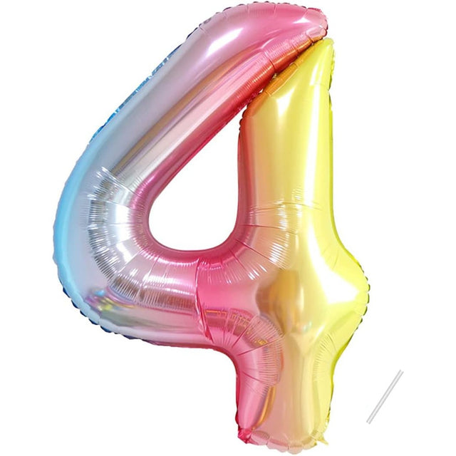 Balon din Folie Metalizata Gradient Vivimall, Figurina Cifra, Tema Aniversare 100 cm, Ambalaj Individual, Pai inclus, Umflare cu Aer sau Heliu, Multicolor, Cifra 4 - vivimall.ro