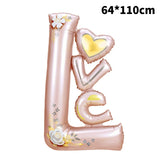 Balon din Folie Metalizata, Vivimall, Figurine, Model LOVE, Tematica Iubire, 110x64 cm, Ambalaj Individual, Pai Inclus, Umflare cu Aer sau Heliu, Roz Deschis - vivimall.ro