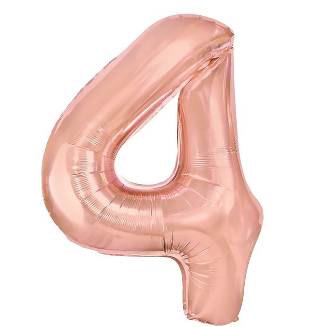 Balon din Folie Metalizata Vivimall, Figurina Cifra, Tema Aniversare 100 cm, Ambalaj Individual, Pai inclus, Umflare cu Aer sau Heliu, Coral, Rose, Cifra 4 - vivimall.ro
