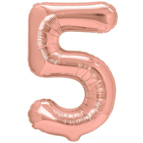 Balon din Folie Metalizata Vivimall, Figurina Cifra, Tema Aniversare 100 cm, Ambalaj Individual, Pai inclus, Umflare cu Aer sau Heliu, Coral, Rose, Cifra 5 - vivimall.ro