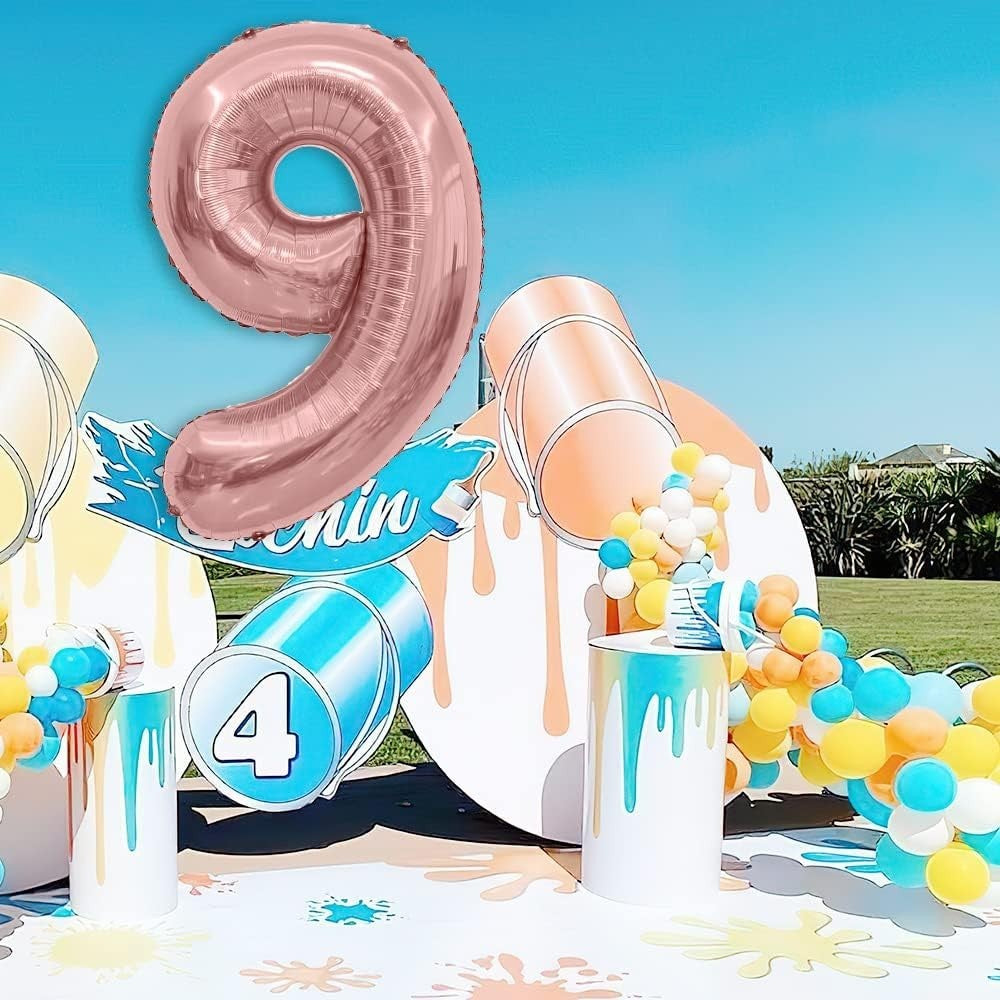 Balon din Folie Metalizata Vivimall, Figurina Cifra, Tema Aniversare 100 cm, Ambalaj Individual, Pai inclus, Umflare cu Aer sau Heliu, Coral, Rose Gold, Cifra 9 - vivimall.ro