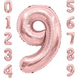 Balon din Folie Metalizata Vivimall, Figurina Cifra, Tema Aniversare 100 cm, Ambalaj Individual, Pai inclus, Umflare cu Aer sau Heliu, Coral, Rose Gold, Cifra 9 - vivimall.ro