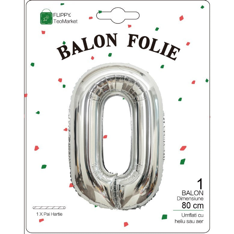 Balon Din Folie Metalizata, Figurina Cifra, Tema Aniversare 80 Cm, Ambalaj Individual, Pai Inclus, Umflare Cu Aer Sau Heliu, Cifra 0 - vivimall.ro