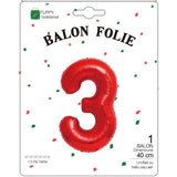 Balon Din Folie Metalizata Figurina Cifra, Tema Aniversare 40 Cm, Ambalaj Individual, Pai Inclus, Umflare Cu Aer Sau Heliu, Cifra 3 - vivimall.ro