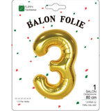 Balon Din Folie Metalizata, Figurina Cifra, Tema Aniversare 80 Cm, Ambalaj Individual, Pai Inclus, Umflare Cu Aer Sau Heliu, Cifra 3