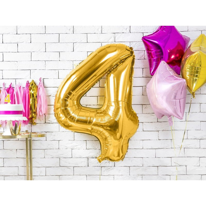 Balon Din Folie Metalizata, Figurina Cifra, Tema Aniversare 80 Cm, Ambalaj Individual, Pai Inclus, Umflare Cu Aer Sau Heliu, Cifra 4