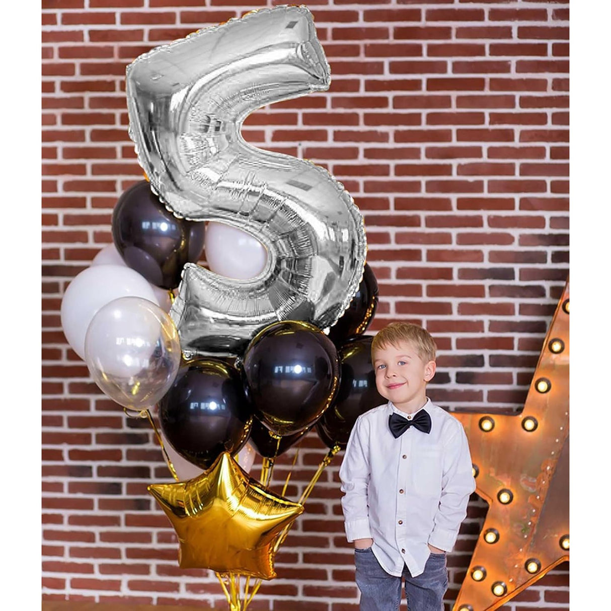 Balon Din Folie Metalizata, Figurina Cifra, Tema Aniversare 80 Cm, Ambalaj Individual, Pai Inclus, Umflare Cu Aer Sau Heliu, Cifra 5 - vivimall.ro