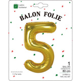 Balon Din Folie Metalizata, Figurina Cifra, Tema Aniversare 80 Cm, Ambalaj Individual, Pai Inclus, Umflare Cu Aer Sau Heliu, Cifra 5